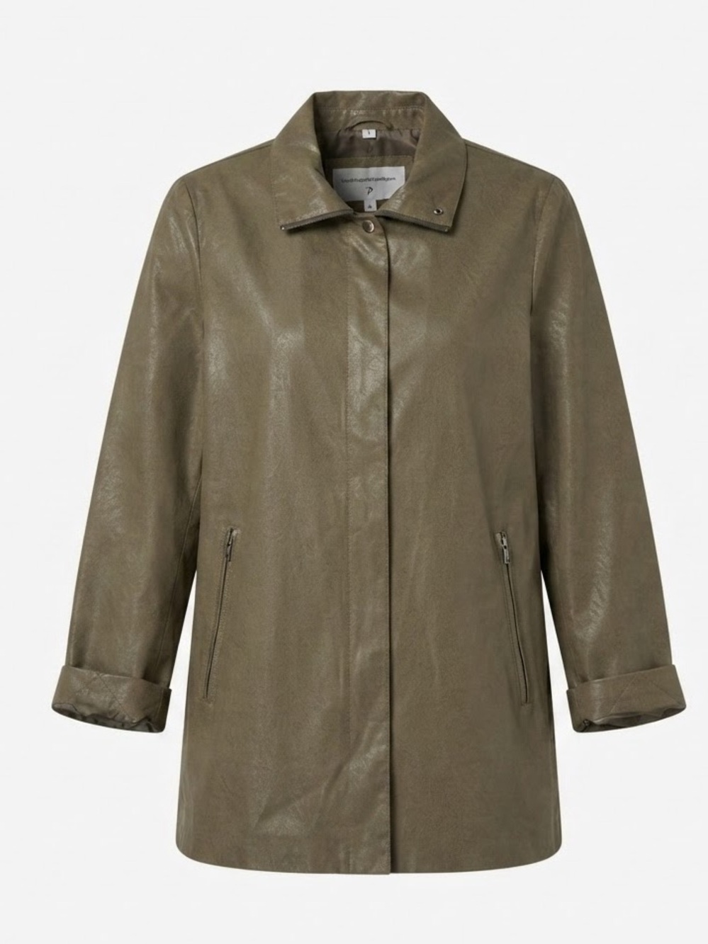 Nuage Sage Green Khaki Hidden-Snap Faux Leather Jacket Small